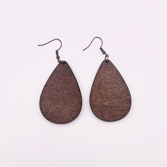 Wood and Vegan Leather Red with Green Christmas Trees Teardrop Earrings - Picture 2 of 2